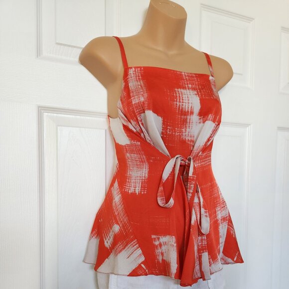 MARISSA WEBB SILK TOP RED AND GRAY ABSTRACT PATTERN SIZE XS - Picture 2 of 13